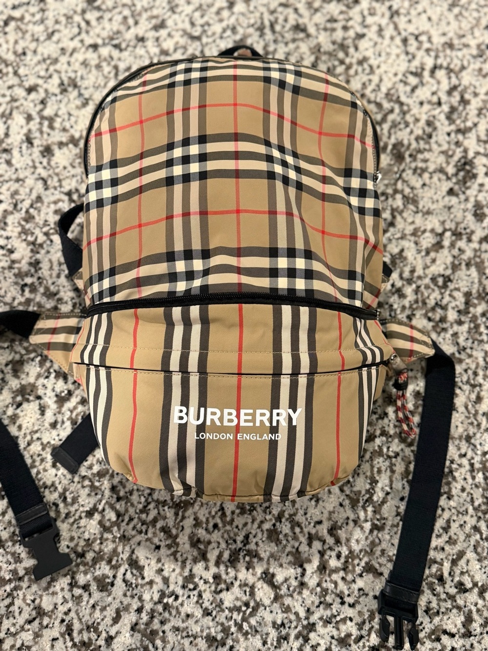 Burberry Tan Plaid Logo Canvas Backpack